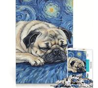 Puzzle da 1000 pezzi per adulti con immagine di un carlino addormentato in una notte stellata gioco impossibile attività divertente da fare in casa adatto come decorazione da scrivania 38x26cm