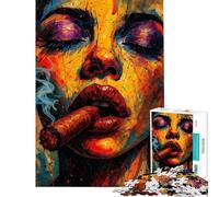 Puzzle da 1000 pezzi per adulti con immagine di una donna che fuma un sigaro colorato e adatto a ragazzi Puzzle di precisione per allenare la mente e la manualità Giocattolo educativo 38x26cm