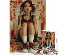 Puzzle da 1000 pezzi per adulti con immagine di una ragazza asiatica in stile retrò gioco pratico di analisi e logica antistress adatto per la decorazione della scrivania (38x52cm)