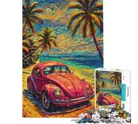 Puzzle da 1000 pezzi per adulti con immagine di un'auto d'epoca su una spiaggia tropicale Un gioco divertente per adulti che stimola l'analisi e la logica e favorisce l'interazione genitore-figlio