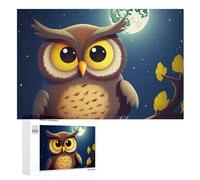 Puzzle da 1000 pezzi per adulti con immagine personalizzata gufo e luna gialla puzzle in legno personalizzato per famiglia, compleanno, matrimonio, serate di gioco, regali animali puzzle