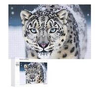Puzzle da 1000 pezzi per adulti con immagine personalizzata leopardo delle nevi dagli occhi blu, puzzle in legno personalizzato per famiglia, compleanno, matrimonio, serate di gioco, regali animali