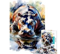 Puzzle da 1000 pezzi per adulti con ippopotamo ad acquerello nell'acqua Attività divertenti da fare a casa Un'opera d'arte un rompicapo per ragazzi dai 14 anni in su (50x75cm)