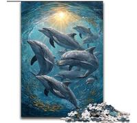 Puzzle da 1000 pezzi per adulti con la famiglia dei delfini, perfetto per adolescenti, per rafforzare i legami familiari, rompicapo e regalo fai da te per la casa, 50x75cm