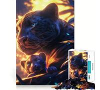 Puzzle da 1000 pezzi per adulti con la mamma pantera nera e il suo cucciolo,dal taglio preciso,divertente gioco di logica e pensiero,ideale per il tempo libero,con un'immagine a tema natalizio 50x75cm