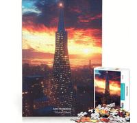 Puzzle da 1000 pezzi per adulti con la splendida vista del tramonto sullo skyline di San Francisco, giocattolo fai-da-te, allena la mente e la manualità, con poster e foglio di curiosità abbinati