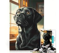 Puzzle da 1000 pezzi per adulti con Labrador nero vicino a una finestra, gioco rompicapo, attività divertenti da fare in casa, collezione d'artista, belle arti 50x75cm