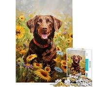 Puzzle da 1000 pezzi per adulti con Labrador tra i girasoli gioco educativo e rompicapo ideale come regalo di compleanno (dimensioni 38x26cm)