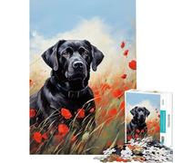 Puzzle da 1000 pezzi per adulti con Labrador tra i papaveri sfida educativa decorazione da parete giocattolo antistress per ragazzi dai 14 anni in su (50x75cm)