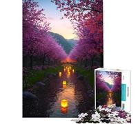 Puzzle da 1000 pezzi per adulti con lanterne e fiori di ciliegio puzzle con fiume gioco pratico per passare il tempo durante le vacanze compleanno e Natale (dimensioni 50x75cm)