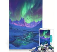 Puzzle da 1000 pezzi per adulti con l'aurora boreale su montagne innevate, gioco per famiglie, gara di velocità manuale, adatto come decorazione da scrivania 38x26cm