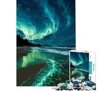 Puzzle da 1000 pezzi per adulti con l'aurora boreale su una spiaggia tranquilla sfida per l'intelligenza gioco avvincente impossibile decorazione da parete ottimo regalo (dimensioni 38x52cm)