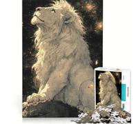 Puzzle da 1000 pezzi per adulti con leone bianco sotto le stelle antistress difficile ideale come elemento della lista dei desideri con Babbo Natale 50x75cm