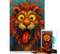 Puzzle da 1000 pezzi per adulti con leone dei cartoni animati con la lingua di fuori,disegno a incastro preciso,gioco di logica,divertimento assicurato,regalo di compleanno (50x75cm)