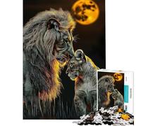Puzzle da 1000 pezzi per adulti con leone e leonessa sotto la luna gioco rilassante regalo per amici e familiari (dimensioni 38x26cm)