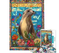 Puzzle da 1000 pezzi per adulti con leone marino e vetrata artistica ideale per ragazzi famiglie e per decorare la casa Difficile e stimolante (dimensioni 50x75cm)