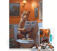 Puzzle da 1000 pezzi per adulti con leopardo che legge il giornale in bagno gioco impossibile interazione genitore-figlio lista dei desideri con Babbo Natale 38x52cm