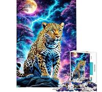 Puzzle da 1000 pezzi per adulti con leopardo cielo tempestoso al chiaro di luna puzzle per adolescenti giochi per famiglie vacanze a casa compleanno e Natale (dimensioni 38x26cm)
