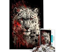 Puzzle da 1000 pezzi per adulti con leopardo delle nevi e schizzi rossi Gioco rompicapo per adulti stimola la memoria e favorisce l'interazione genitore-figlio (dimensioni 50x75cm)