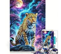 Puzzle da 1000 pezzi per adulti con leopardo in una tempesta con cielo illuminato dalla luna gioco per famiglie decorazione per la casa adatto per la scrivania 38x52cm