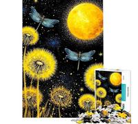 Puzzle da 1000 pezzi per adulti con libellule e denti di leone sotto una luna gialla Un gioco divertente che migliora la memoria e stimola la memoria (dimensioni 38x52cm)