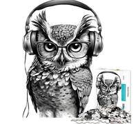 Puzzle da 1000 pezzi per adulti con l'illustrazione di un gufo di Serene Beats gioco educativo e stimolante ideale per la decorazione della casa e come regalo di Babbo Natale segreto (50x75cm)