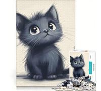 Puzzle da 1000 pezzi per adulti con l'illustrazione di un simpatico gattino nero, gioco rilassante, decorazione per la casa, ideale come regalo per tutta la famiglia 50x75cm