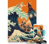 Puzzle da 1000 pezzi per adulti con l'immagine del Big Ben e delle onde,con bordi precisi,gioco di logica,regalo perfetto per rilassarsi e divertirsi a Natale (38x52cm)