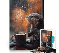 Puzzle da 1000 pezzi per adulti con lontra che osserva la pioggia, sfida mentale, divertimento da fare insieme, taglio di qualità, (38x52cm)