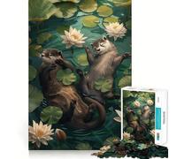Puzzle da 1000 pezzi per adulti con lontra che si rilassa tra le ninfee, gioco stimolante per la mente, antistress, decorazione murale con ritagli trasparenti (38x52cm)