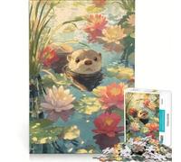 Puzzle da 1000 pezzi per adulti con lontra nello stagno delle ninfee gioco per famiglie divertente antistress regalo di compleanno o regalo originale 38x52cm