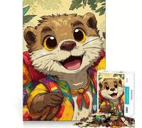 Puzzle da 1000 pezzi per adulti con lontra stilizzata in stile escursionismo con zaino Gioco di abilità mentale con pezzi ben definiti,ideale per momenti di relax e divertimento a tema natalizio