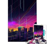 Puzzle da 1000 pezzi per adulti con luci al neon su paesaggio urbano Giocattolo educativo gioco pratico per l'apprendimento idee regalo educative (dimensioni 38x52cm)