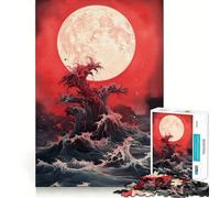 Puzzle da 1000 pezzi per adulti con luna di sangue e vista sull'oceano,decorazione pulita e adatta,attività stimolante per la mente,gioco rilassante,regalo festivo per il tempo libero 38x52cm