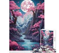 Puzzle da 1000 pezzi per adulti con luna piena al neon che sorge decorazione per la casa giocattoli regali per donne e uomini gioco impossibile con poster abbinato e foglio di quiz dimensioni 38x26cm