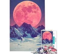 Puzzle da 1000 pezzi per adulti con luna rosa sopra le montagne ideale come regalo di compleanno o di Natale Gioco educativo per maggiori di 14 anni 50x75cm