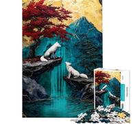 Puzzle da 1000 pezzi per adulti con lupi bianchi e cascata Gioco rilassante decorazione per la casa ideale come regalo per tutta la famiglia (dimensioni 38x26cm)