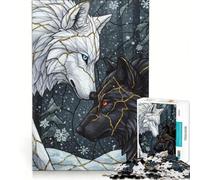 Puzzle da 1000 pezzi per adulti con lupi bianchi e neri in inverno gioco rilassante attività divertente da fare a casa per rafforzare l'amore tra le coppie 38x26cm