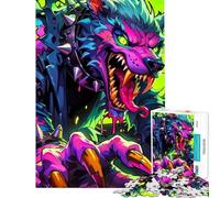 Puzzle da 1000 pezzi per adulti con lupo al neon decorazione da parete stimola la memoria difficile e impegnativo (dimensioni 38x26cm)