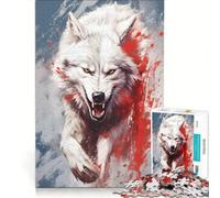 Puzzle da 1000 pezzi per adulti con lupo bianco arrabbiato e schizzi di sangue, gioco per famiglie, allena la mente e la manualità, ideale come regalo per tutta la famiglia 38x52cm