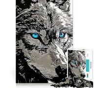 Puzzle da 1000 pezzi per adulti con lupo dagli occhi azzurri e bordi netti,gioco di logica,gioco di inattività,decorazione natalizia 38x26cm