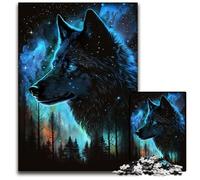 Puzzle da 1000 pezzi per adulti con lupo e cielo notturno nella foresta. Perfetto come decorazione fai da te o regalo di compleanno, 50x75CM/19,68x29,52 pollici.