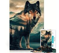 Puzzle da 1000 pezzi per adulti con lupo e montagna,doppia esposizione,gioco di logica e allenamento mentale,incastro perfetto,attività per rafforzare il legame con i propri cari (38x26cm)