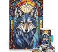 Puzzle da 1000 pezzi per adulti con lupo e vetrata artistica gioco educativo rilassante e stimolante per la mente ottimo regalo per gli appassionati di videogiochi 38x52cm