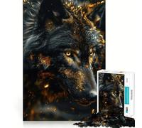 Puzzle da 1000 pezzi per adulti con lupo nero su sfondo dorato,decorazione con bordi netti,gioco per allenare la mente,divertimento rilassante,decorazione natalizia 38x26cm