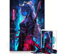 Puzzle da 1000 pezzi per adulti con lupo samurai e ragazza,gioco di concentrazione mentale,taglio laser di alta qualità,divertimento serale in famiglia (38x52cm)