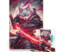 Puzzle da 1000 pezzi per adulti con lupo samurai e spada rossa,ideale per stimolare la memoria e il gioco Qualità premium,taglio laser,per momenti di relax e allenamento mentale a casa (38x52cm)