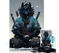 Puzzle da 1000 pezzi per adulti con lupo samurai e tema meditazione nella neve,gioco di concentrazione mentale,taglio di alta precisione,attività creativa per rafforzare i legami affettivi (50x75cm)