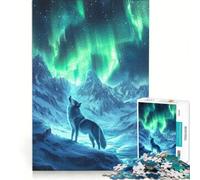 Puzzle da 1000 pezzi per adulti con lupo sotto l'aurora boreale antistress di difficoltà elevata ideale come regalo di Natale 38x52cm