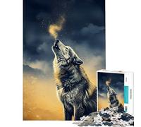 Puzzle da 1000 pezzi per adulti con lupo ululante dal respiro dorato gioco educativo giocattolo educativo ottimo regalo vacanza a casa per passare il tempo (dimensioni 38x52cm)